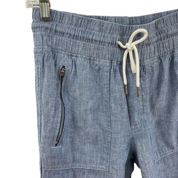 Athleta Cabo Linen Jogger Pants Size 0 Blue Chambray 530642 Resort Boho - Picture 6 of 12